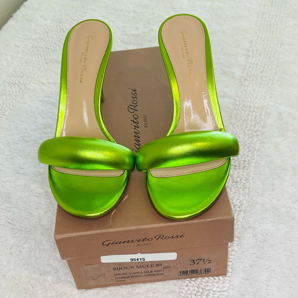 Gianvito Rossi Bijoux Mule 85 Kiwi Green Leather Heels 37.5
